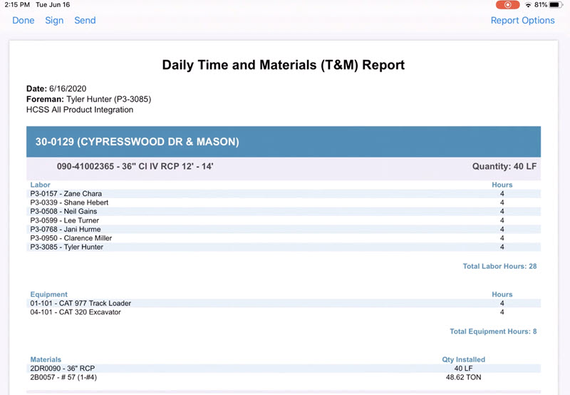 time material billing report