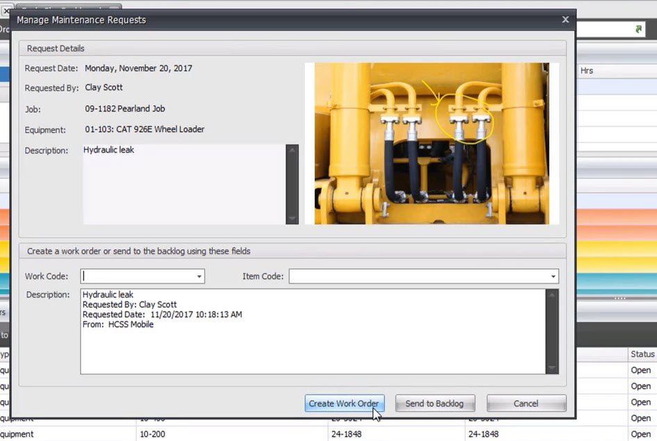 Easily Turn Equipment Maintenance Requests Into Work Orders HCSS