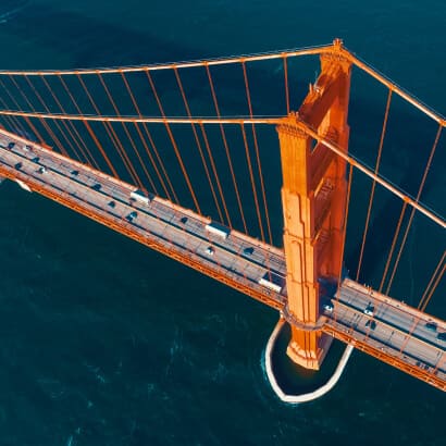 Aerial view of a suspension bridge