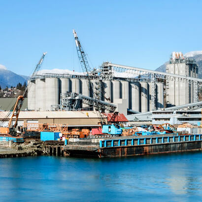Construction equipment near water