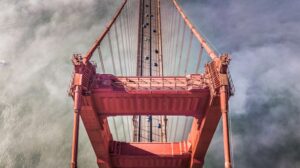 golden gate bridge in fog