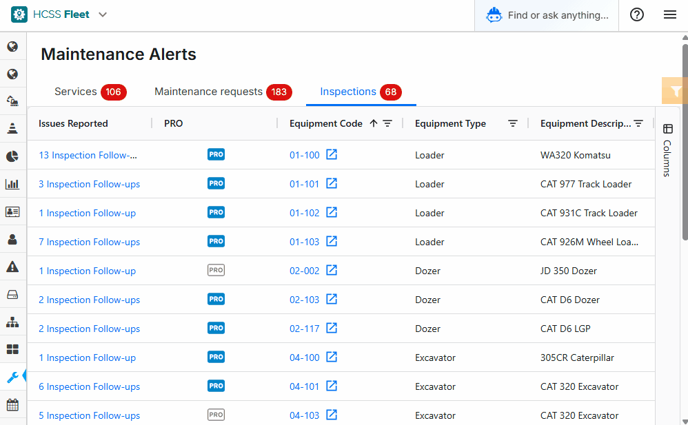 hcss fleet inspection followup from heavyjob safety