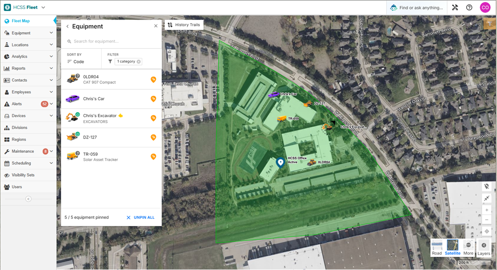 hcss fleet telematics fleet map
