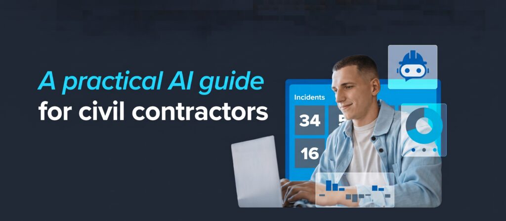 A practical AI guide for civil contractors” — banner with a contractor at a laptop and AI/data icons.